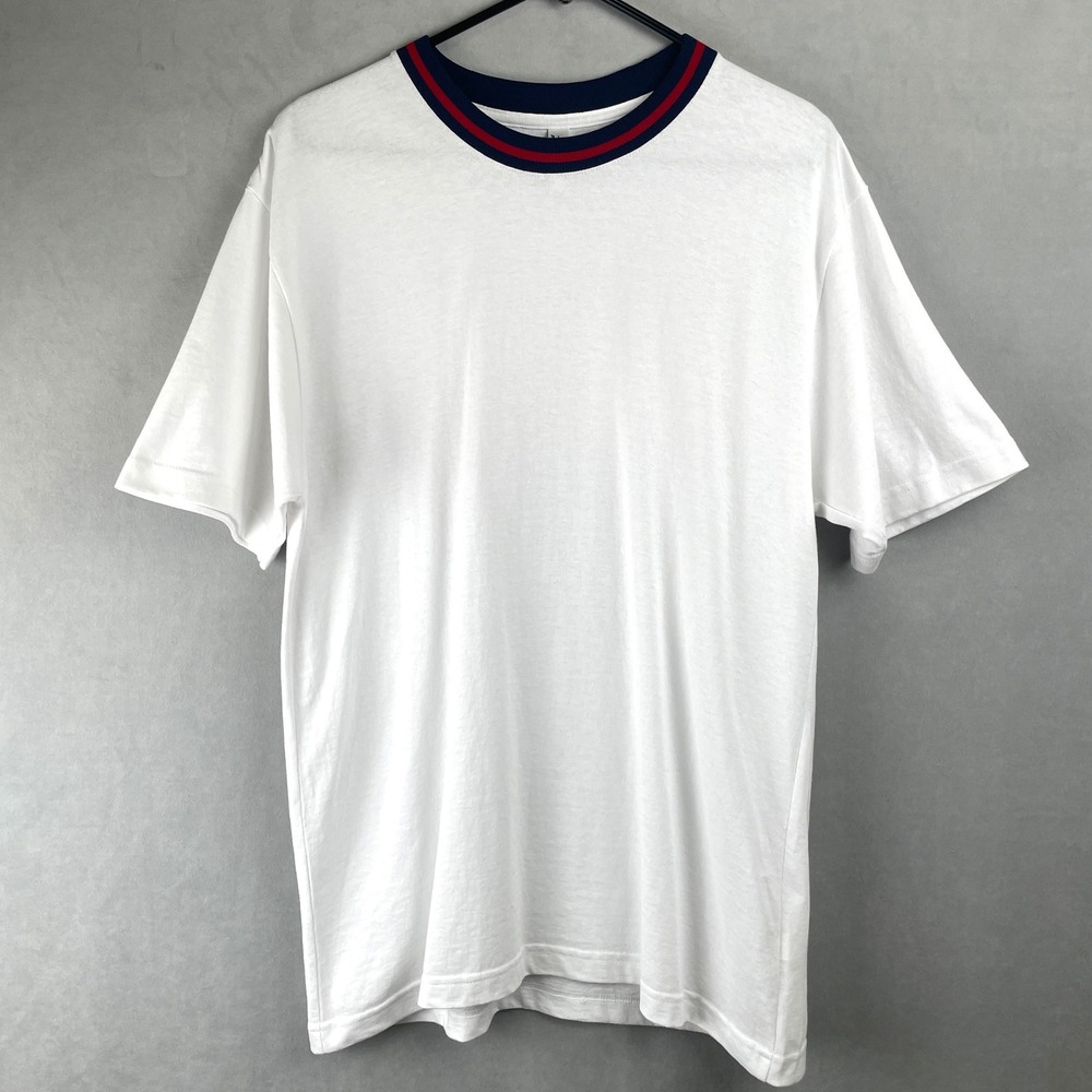 American Apparel‎ Heavy Jersey White Ringer T-Shirt Navy Red Striped Crew Neck S